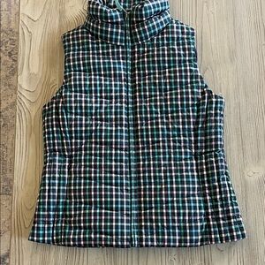 Talbots Plaid Puffer Vest multi color navy women’s size medium preppy